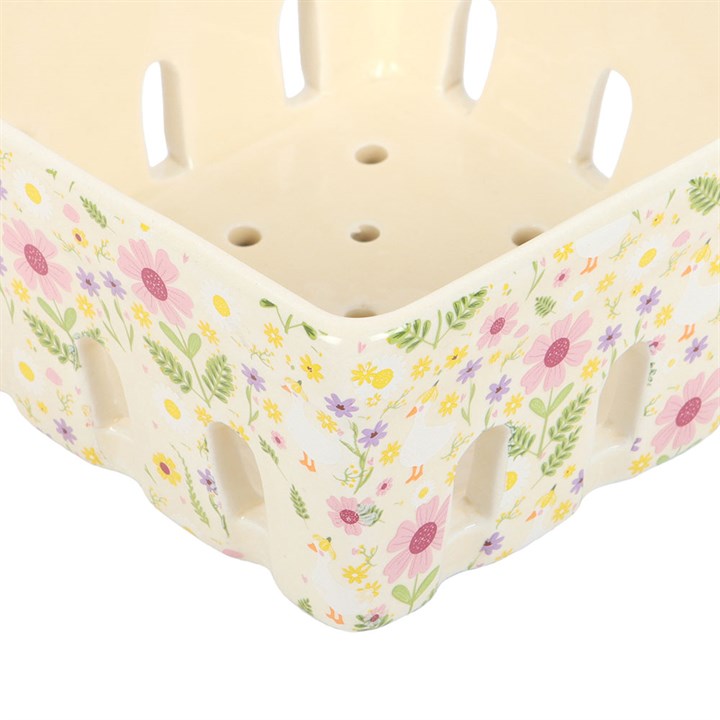 Daisy & Duck Print Ceramic Berry Basket